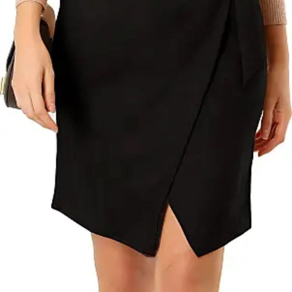 Philosophy black pencil skirt Asymmetrical slit Ponte Stretch Size 6